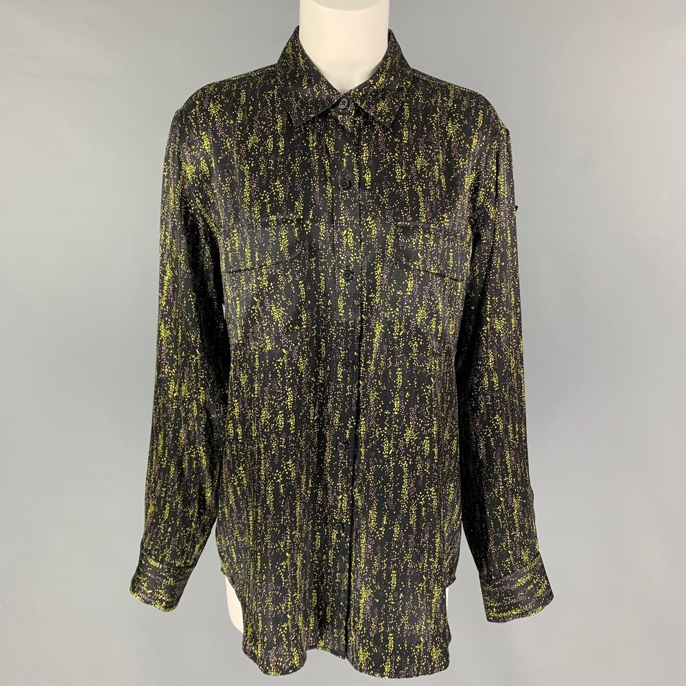 EQUIPMENT FEMME Size L Black Green Print Button Up Shirt